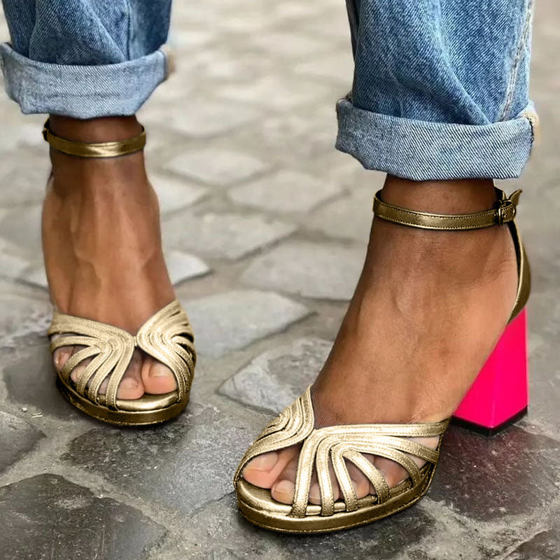 Sableen | Elegant Block Heel Sandals with Ankle Strap