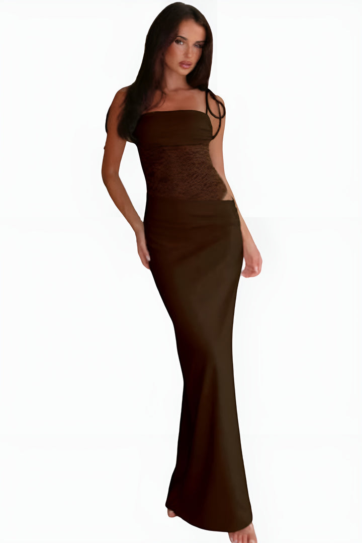 Salyndora | Elegant Lace Panel Maxi Dress with Tie Straps