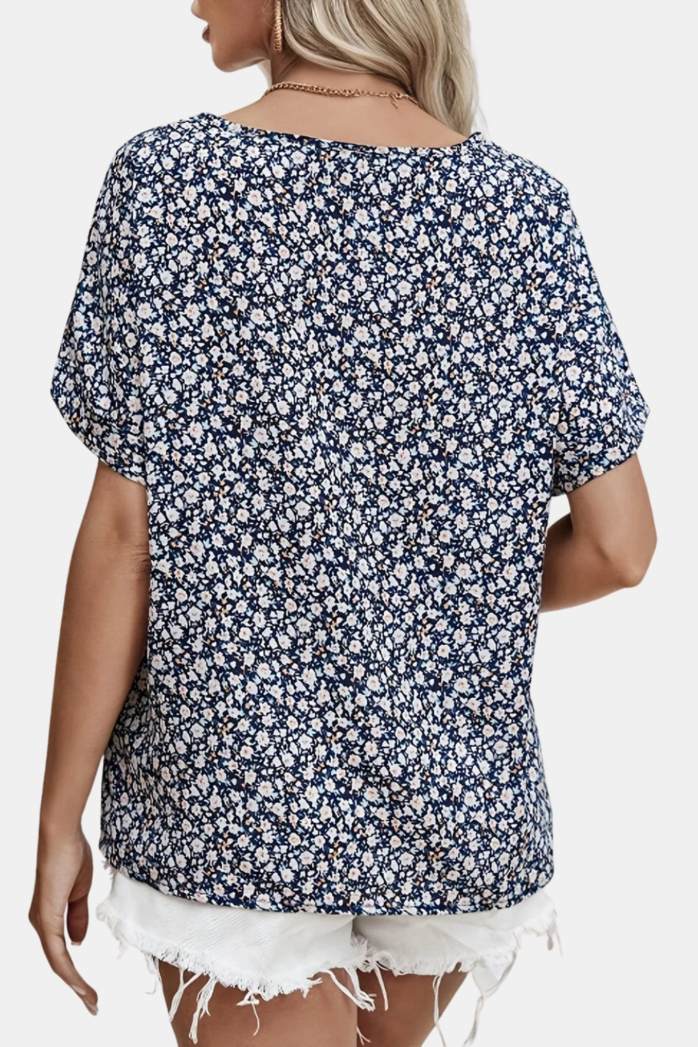Saryzorra | Floral Button Front Blouse with Short Sleeves