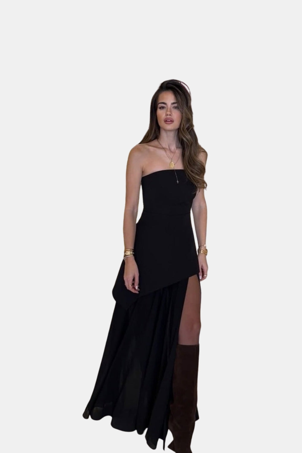 Savyndara | Wedding Guest Strapless Maxi Dress with Sheer Skirt