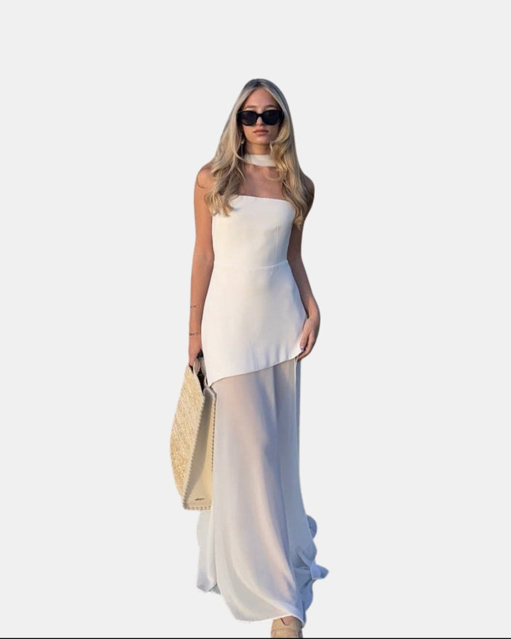 Savyndara | Wedding Guest Strapless Maxi Dress with Sheer Skirt