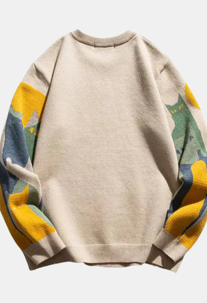 Scottlyn | Graphic Knit Sweater with Cat Pattern