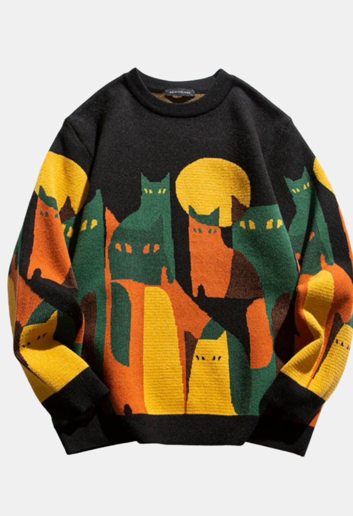 Scottlyn | Graphic Knit Sweater with Cat Pattern