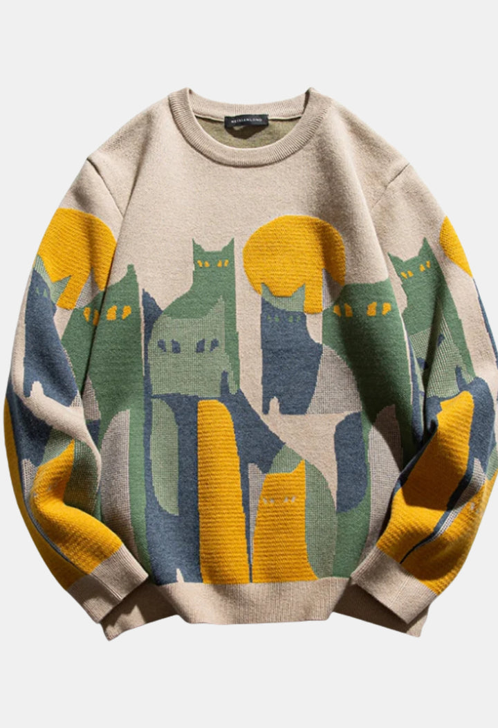 Scottlyn | Graphic Knit Sweater with Cat Pattern