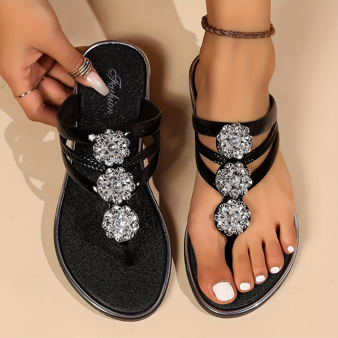 Serena | Rhinestone Sandals With Toe Loop Design
