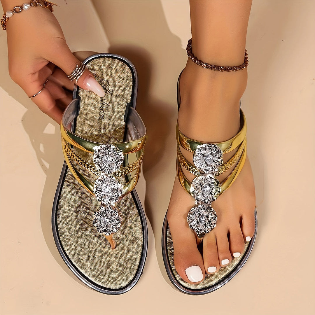 Serena | Rhinestone Sandals With Toe Loop Design