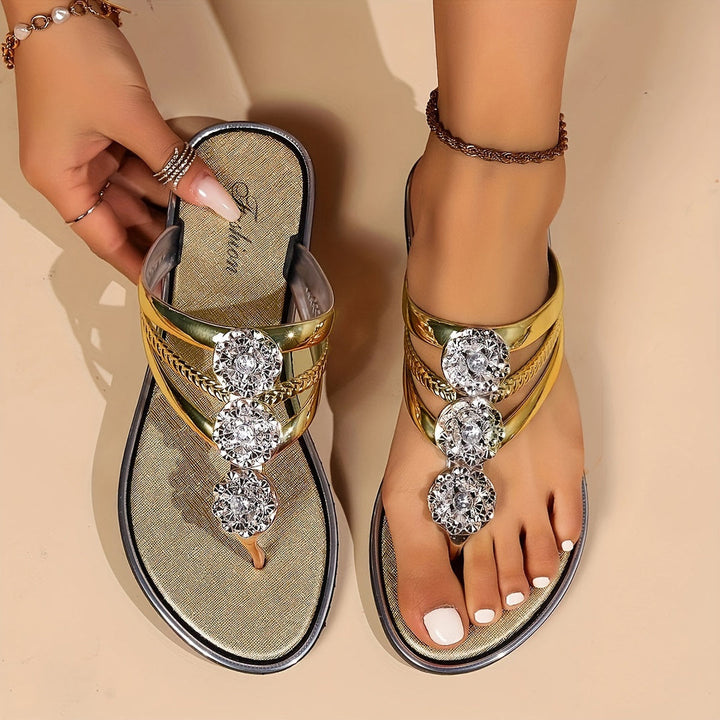 Serena | Rhinestone Sandals With Toe Loop Design