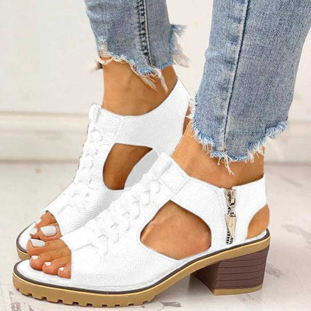 Sherilyn | Lace-Up Block Heel Sandals with Side Zip
