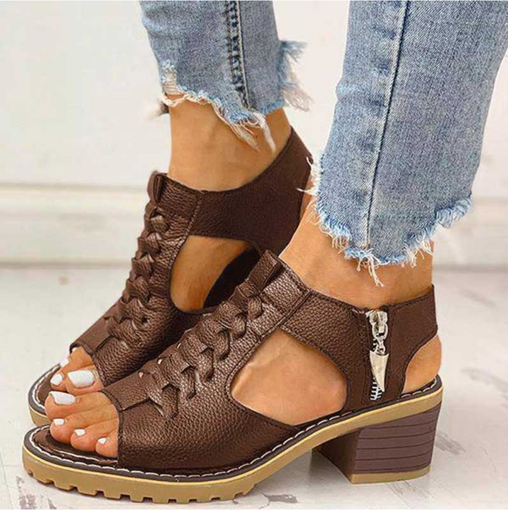 Sherilyn | Lace-Up Block Heel Sandals with Side Zip