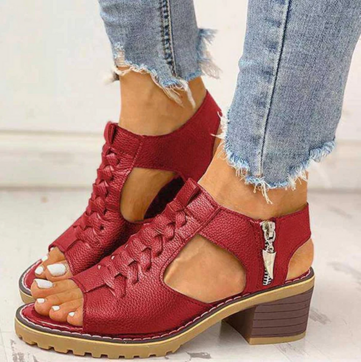 Sherilyn | Lace-Up Block Heel Sandals with Side Zip