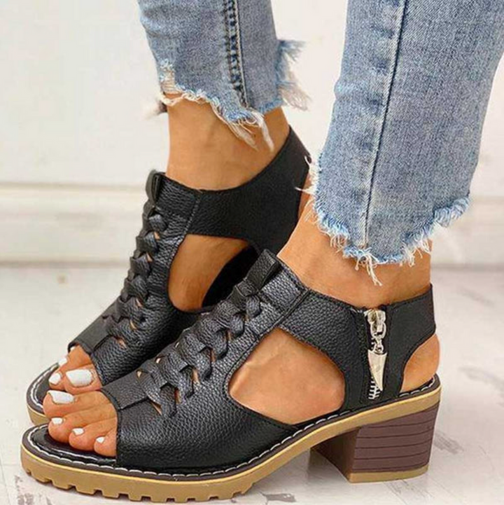 Sherilyn | Lace-Up Block Heel Sandals with Side Zip