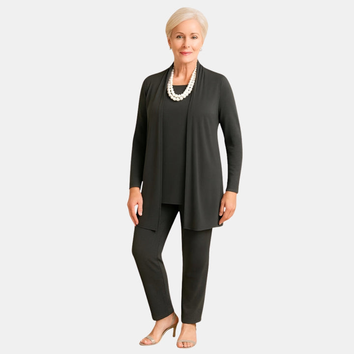 Shirley | Three Piece Set with Cardigan Top and Straight Leg Pants