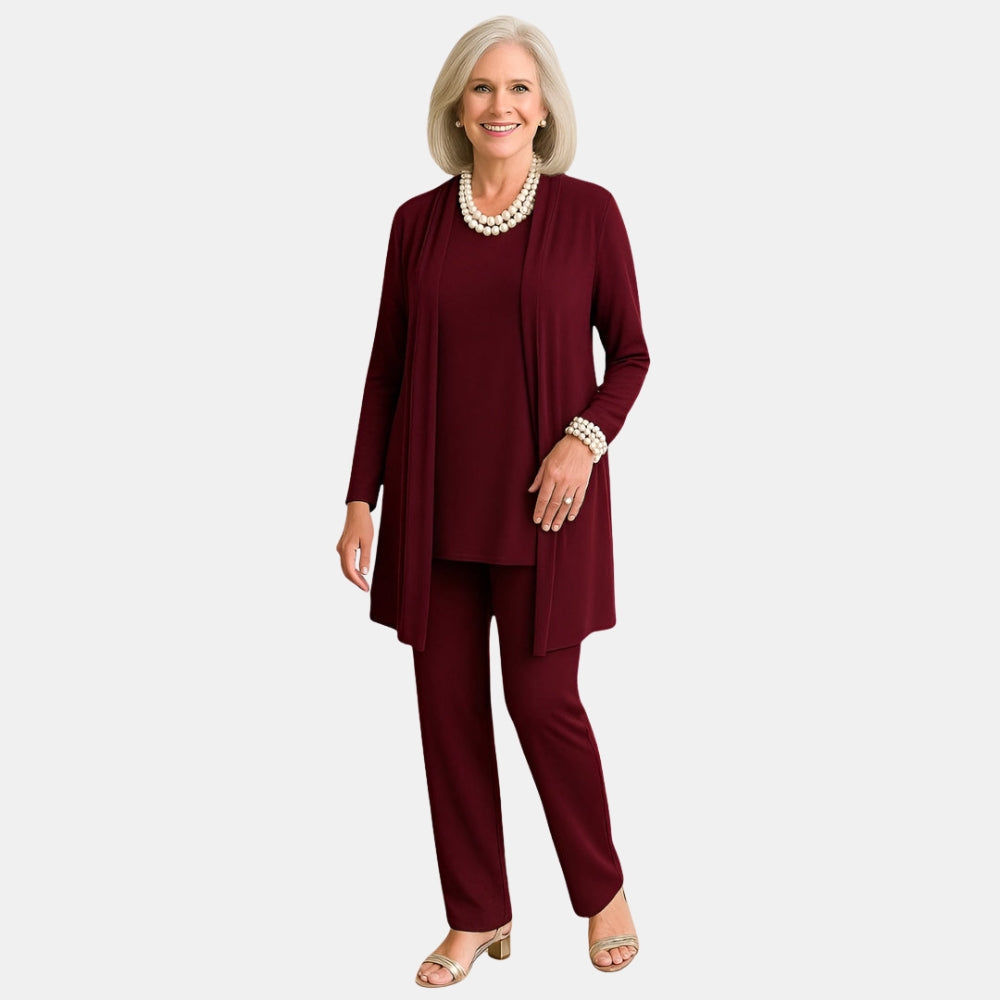 Shirley | Three Piece Set with Cardigan Top and Straight Leg Pants