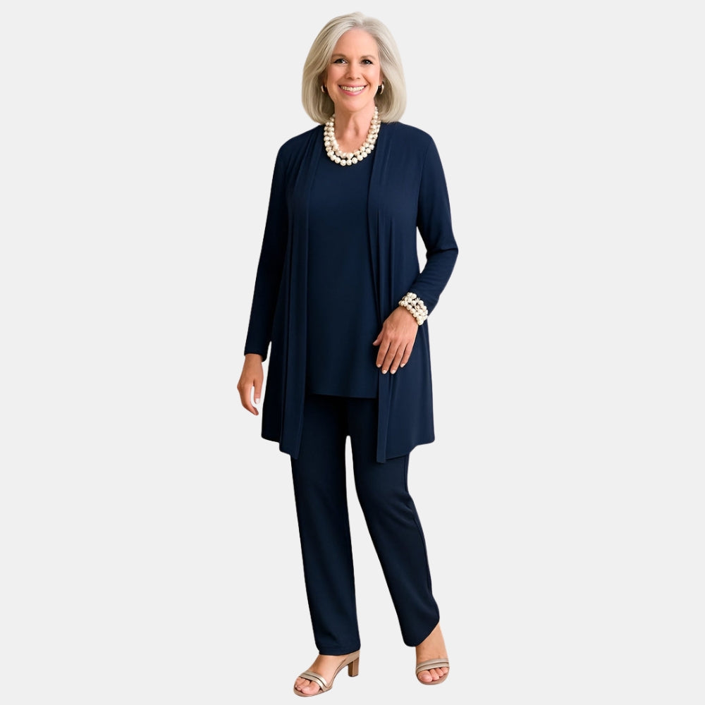 Shirley | Three Piece Set with Cardigan Top and Straight Leg Pants