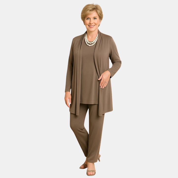 Shirley | Three Piece Set with Cardigan Top and Straight Leg Pants