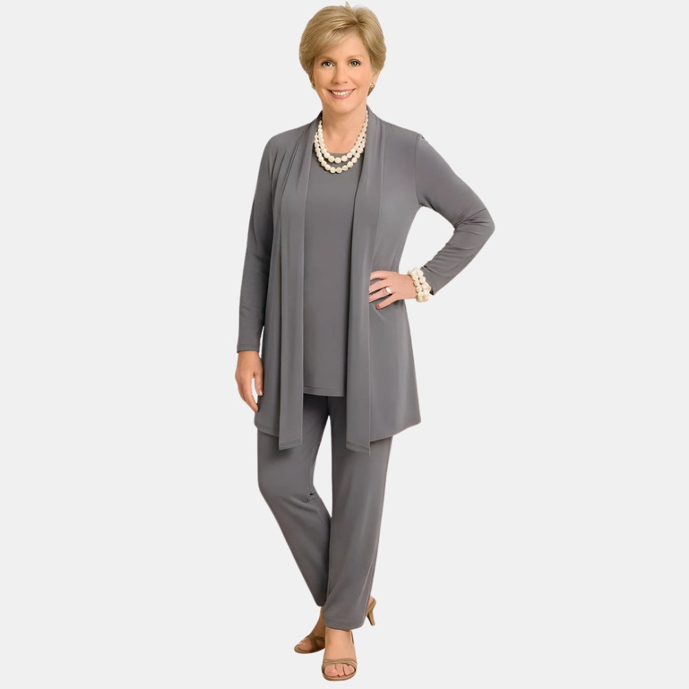Shirley | Three Piece Set with Cardigan Top and Straight Leg Pants
