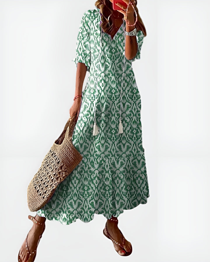 Sienna | Bohemian Printed Maxi Dress with Tassel Tie