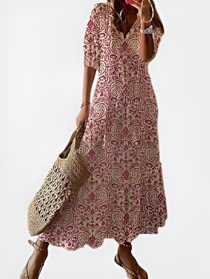 Sienna | Bohemian Printed Maxi Dress with Tassel Tie