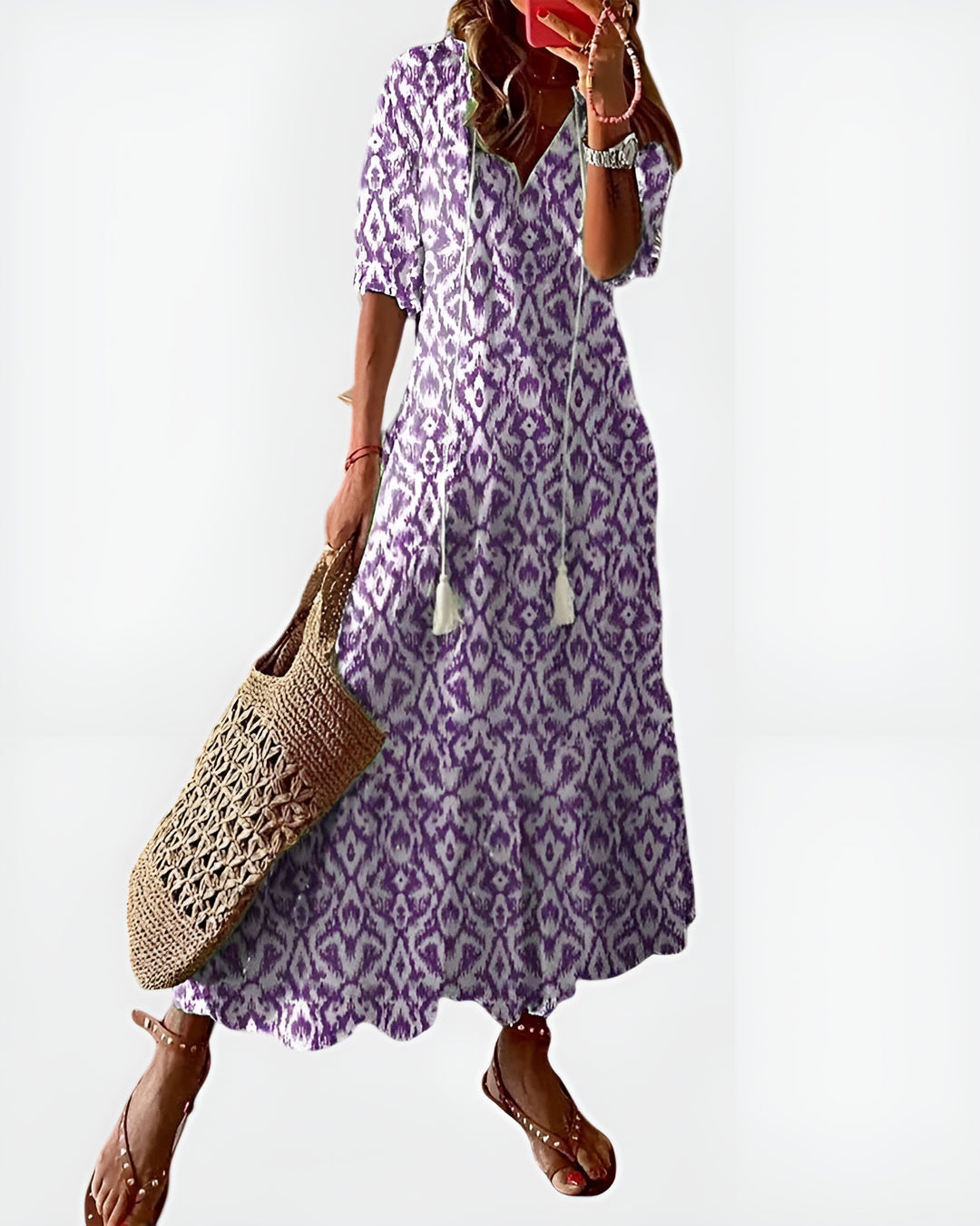 Sienna | Bohemian Printed Maxi Dress with Tassel Tie