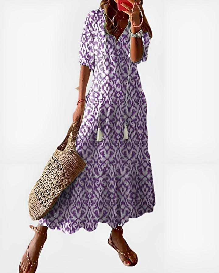 Sienna | Bohemian Printed Maxi Dress with Tassel Tie