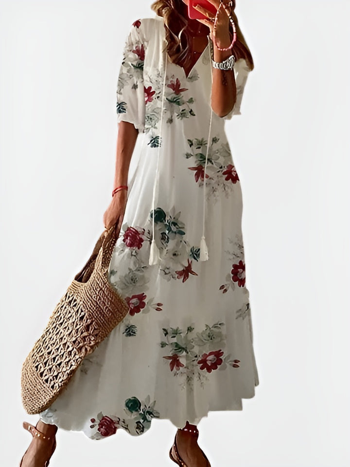 Sienna | Bohemian Printed Maxi Dress with Tassel Tie