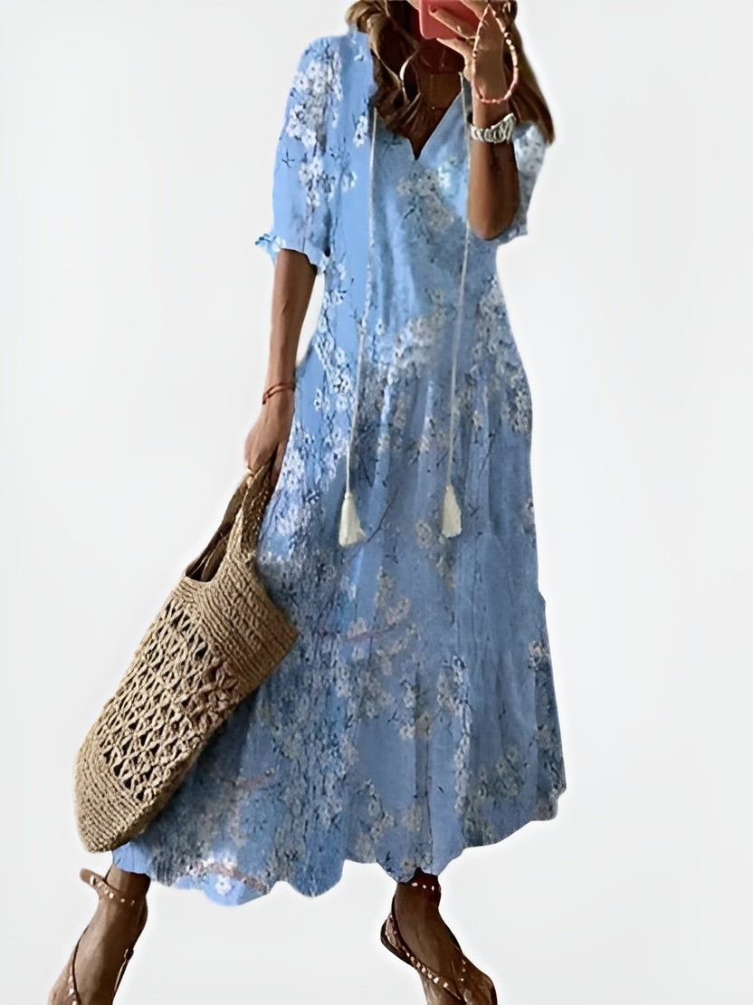 Sienna | Bohemian Printed Maxi Dress with Tassel Tie