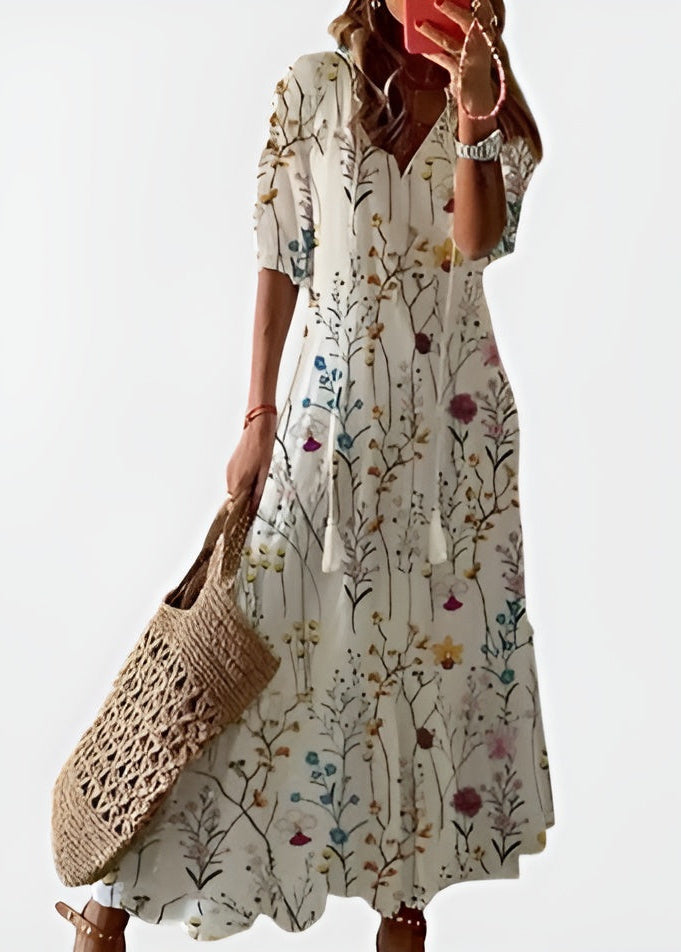 Sienna | Bohemian Printed Maxi Dress with Tassel Tie