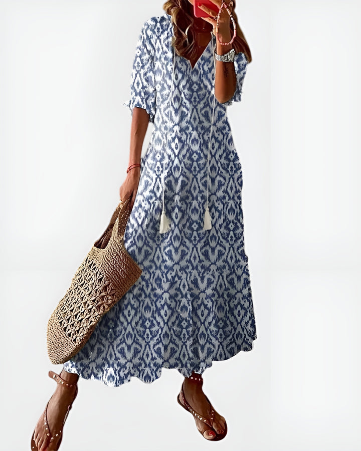 Sienna | Bohemian Printed Maxi Dress with Tassel Tie