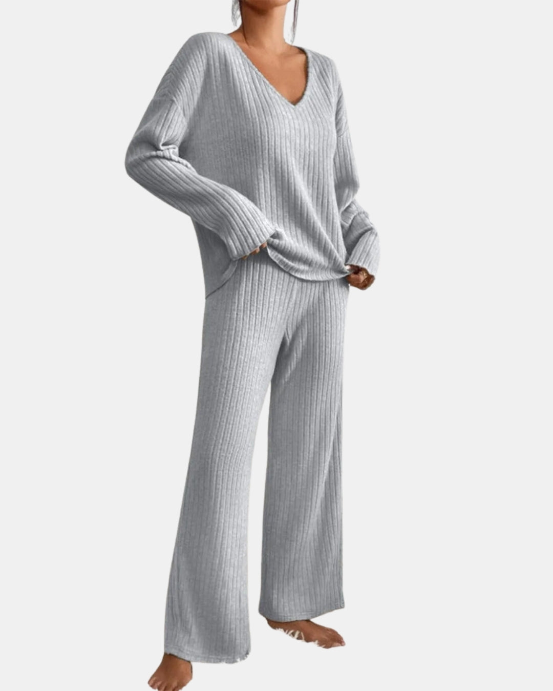 Solira | Ribbed Knit Lounge Set with V Neck