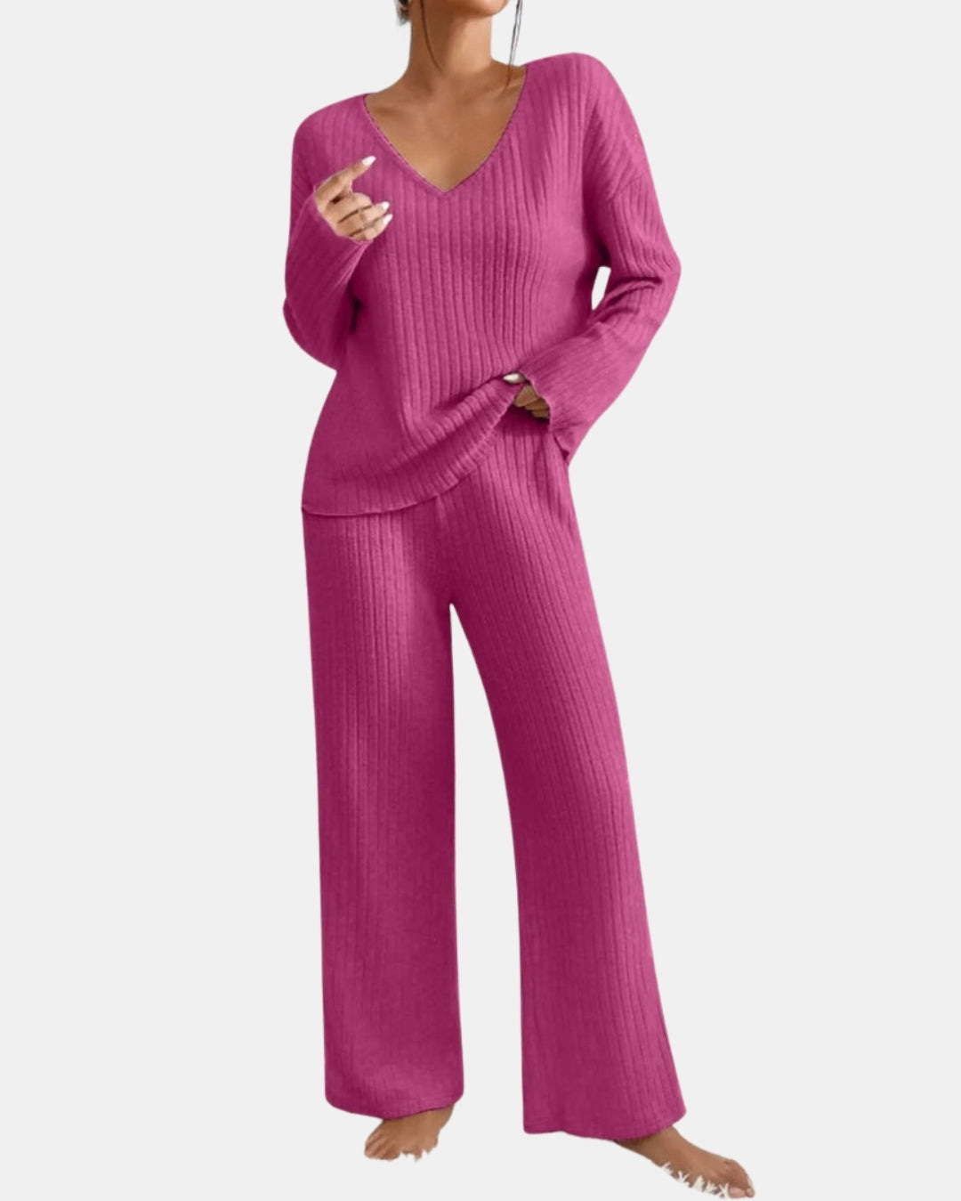 Solira | Ribbed Knit Lounge Set with V Neck