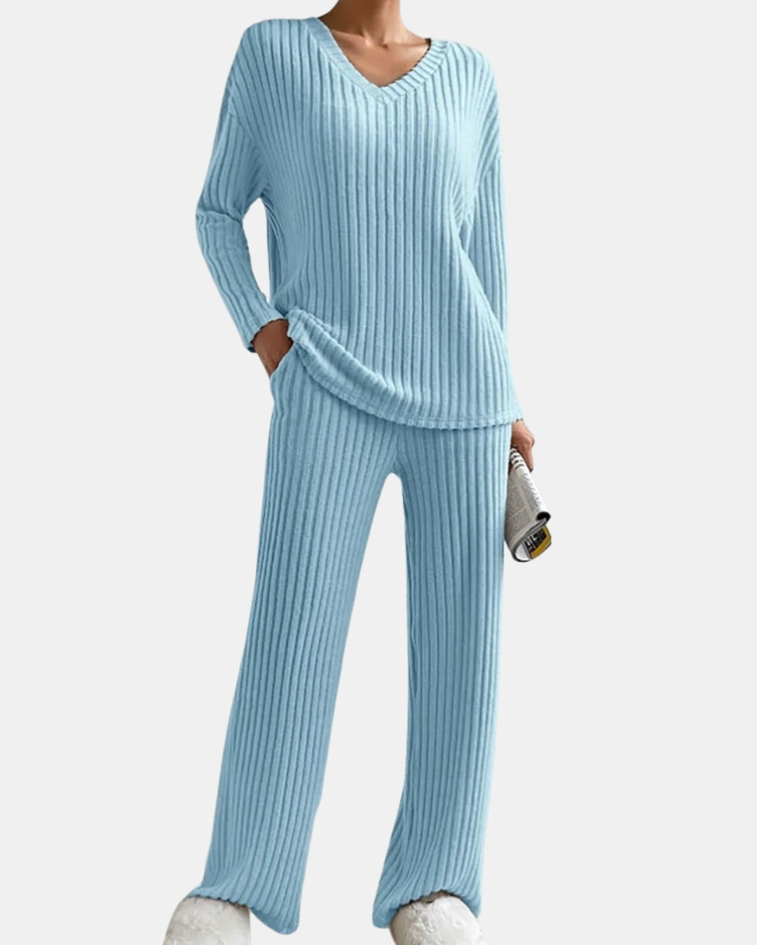 Solira | Ribbed Knit Lounge Set with V Neck