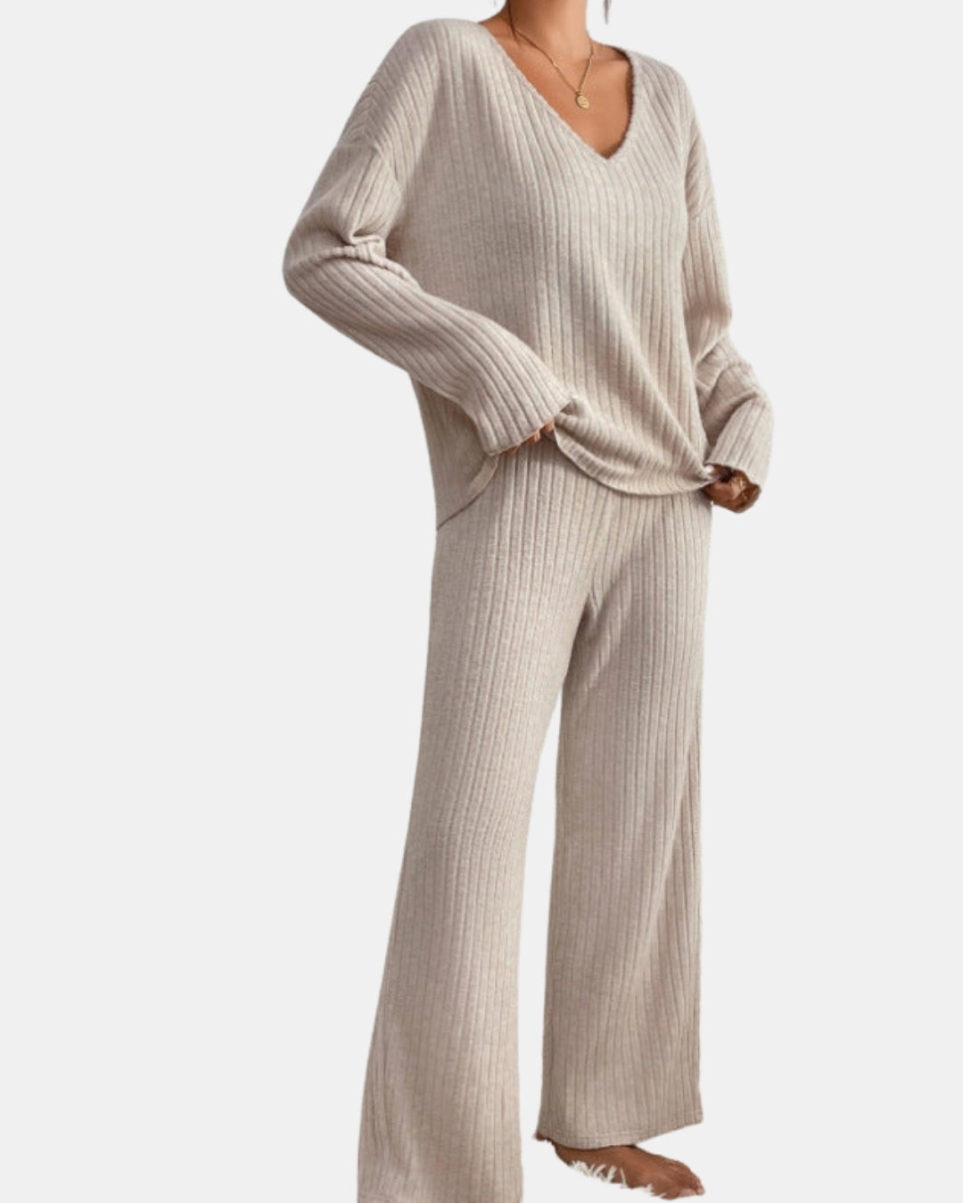 Solira | Ribbed Knit Lounge Set with V Neck