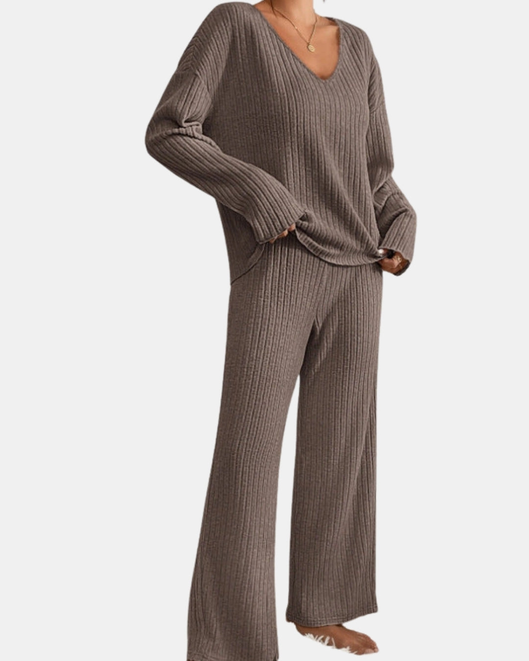 Solira | Ribbed Knit Lounge Set with V Neck