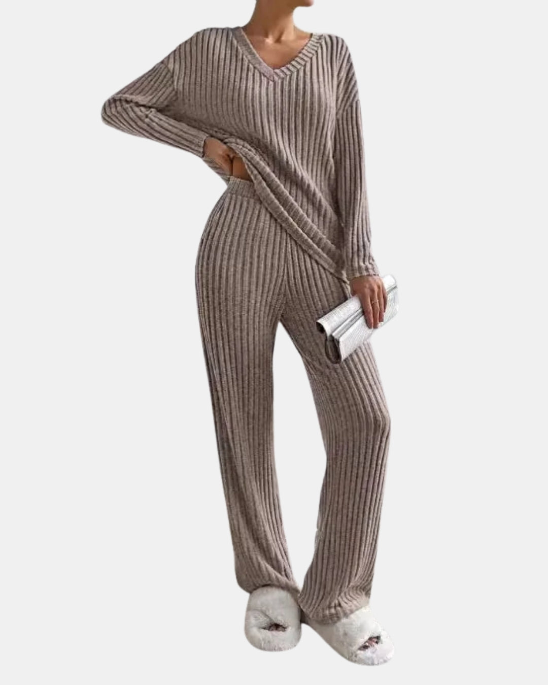 Solira | Ribbed Knit Lounge Set with V Neck