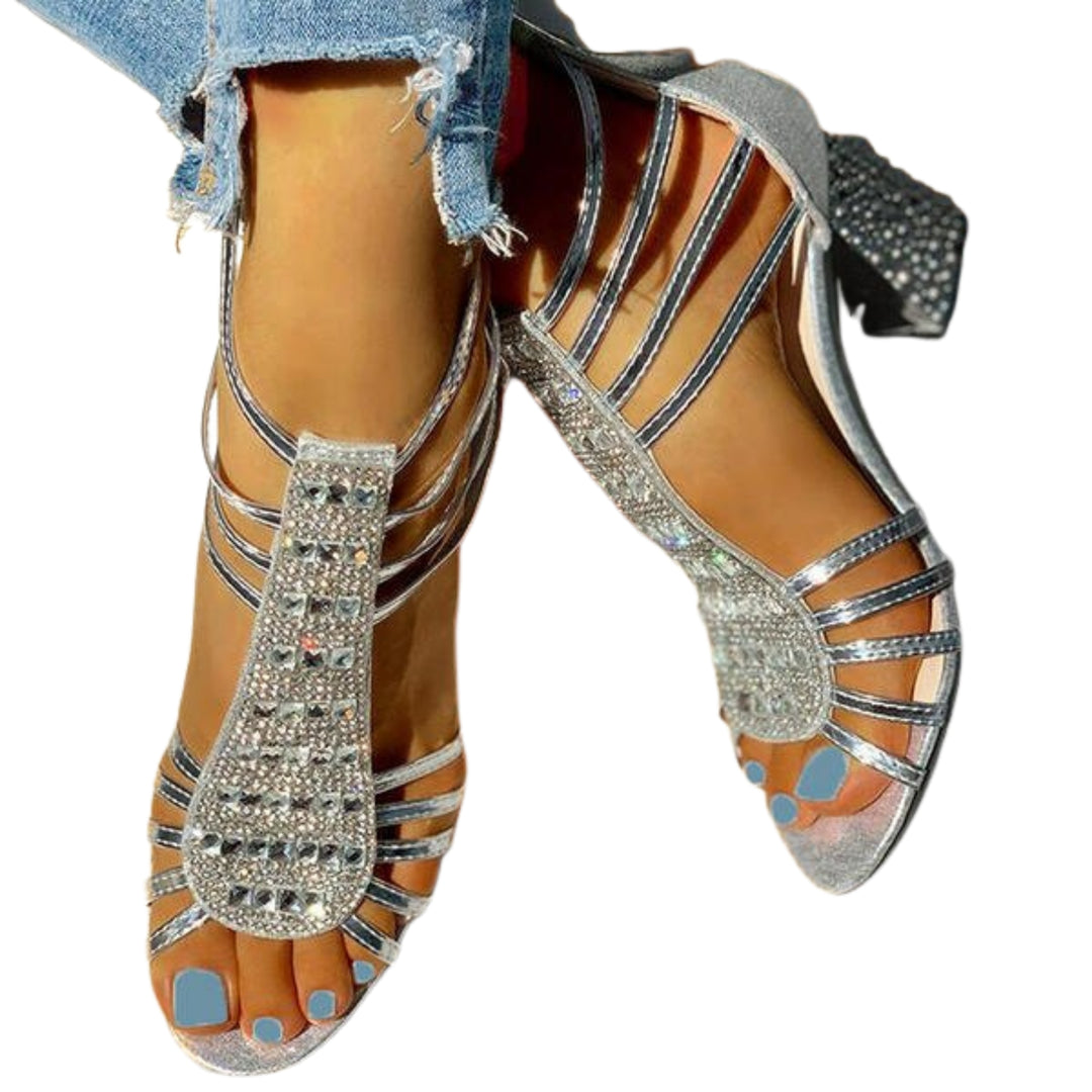 Sophronia | Strappy Sandals with Embellished Front Panel