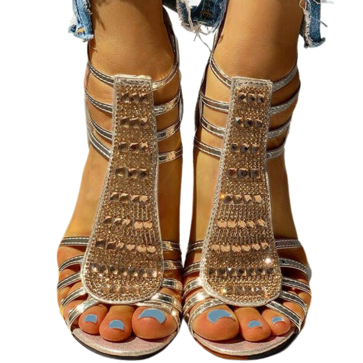 Sophronia | Strappy Sandals with Embellished Front Panel