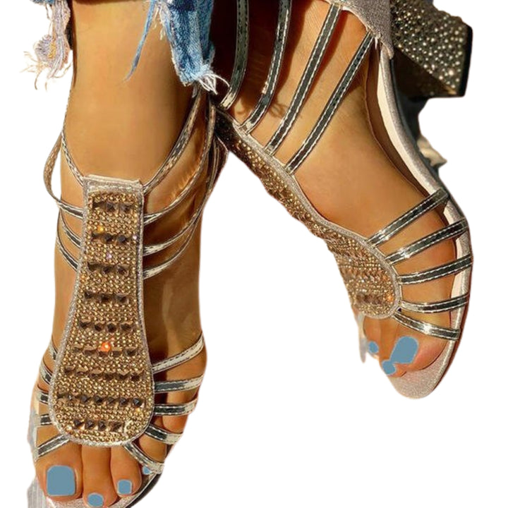 Sophronia | Strappy Sandals with Embellished Front Panel