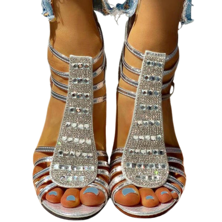 Sophronia | Strappy Sandals with Embellished Front Panel