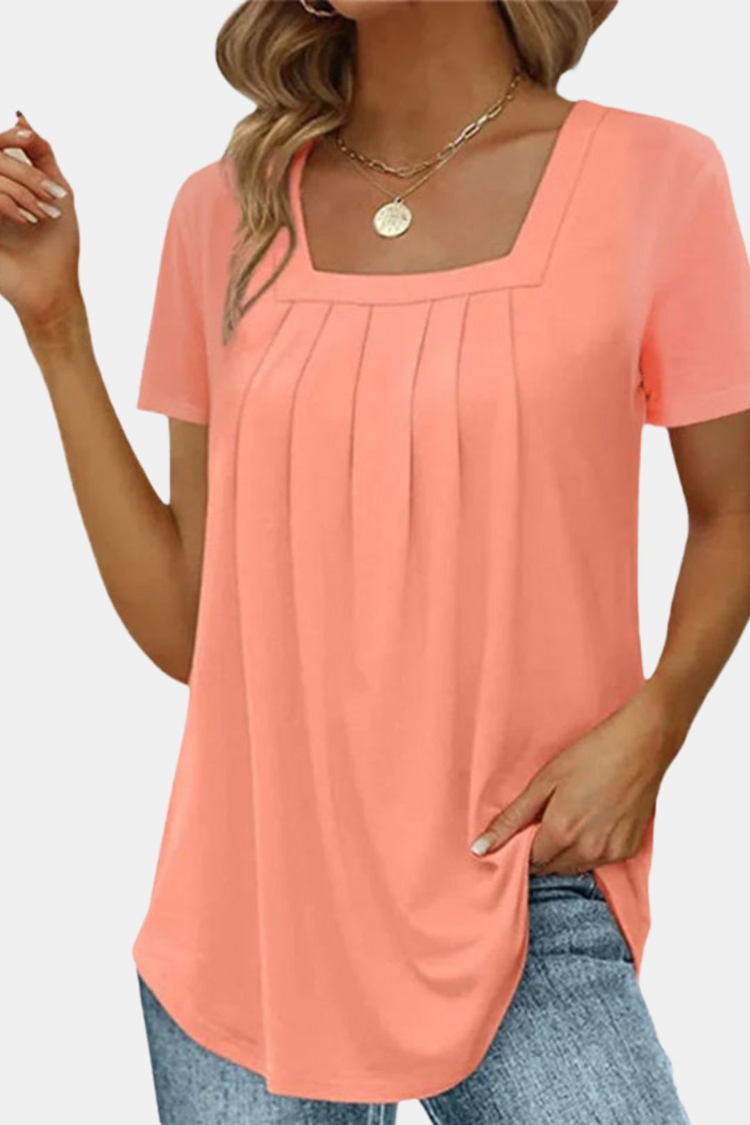 Soressa | Square Neck Pleated Top
