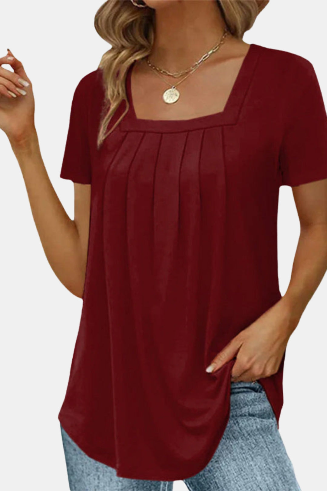 Soressa | Square Neck Pleated Top
