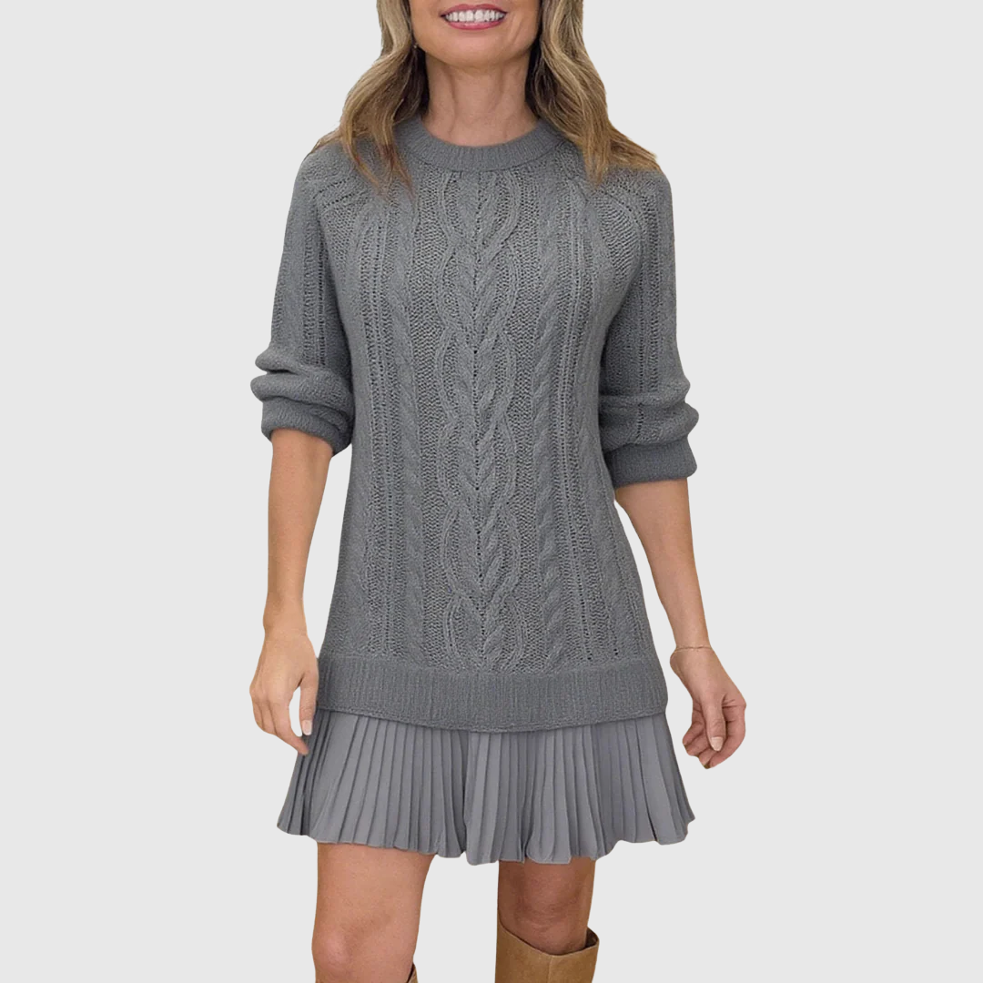 Soryndra | Chic Cable Knit Sweater Dress with Pleated Hem