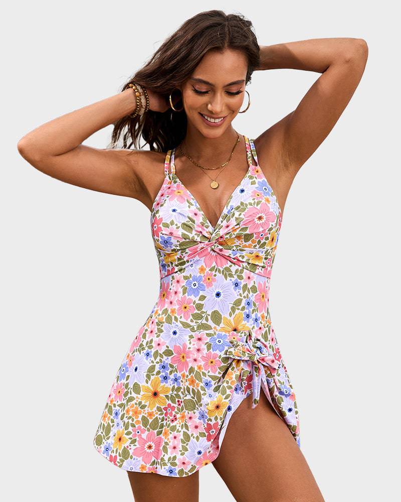 Stephanie | Twist Front Swim Dress with Tie Detail