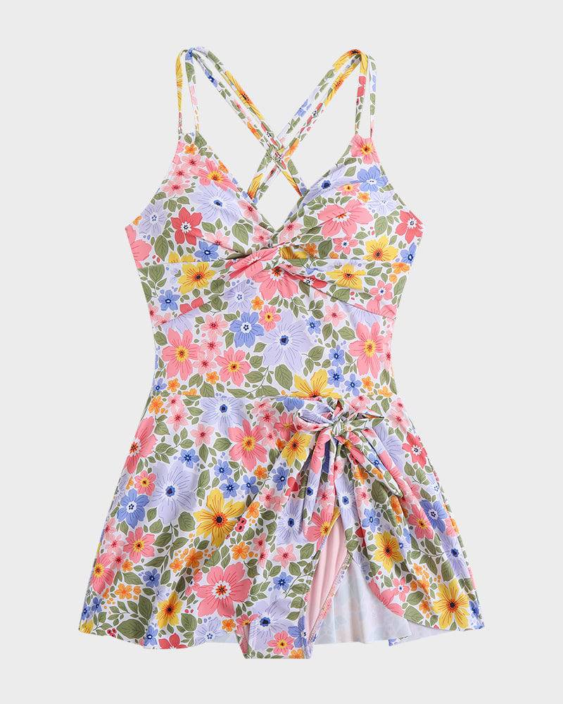 Stephanie | Twist Front Swim Dress with Tie Detail