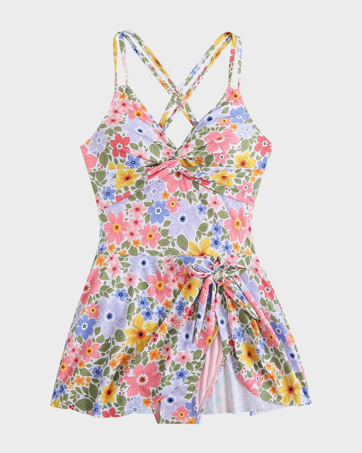 Stephanie | Twist Front Swim Dress with Tie Detail
