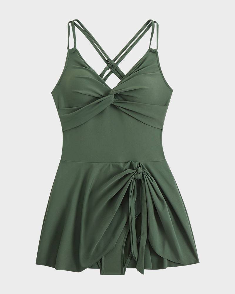 Stephanie | Twist Front Swim Dress with Tie Detail
