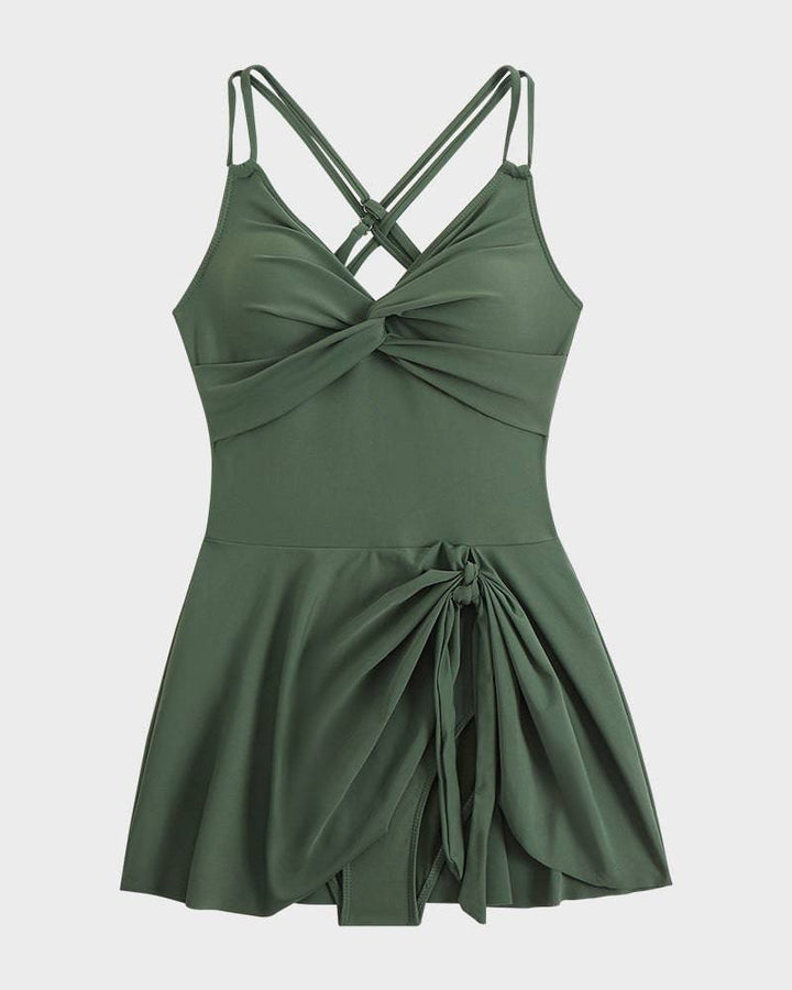 Stephanie | Twist Front Swim Dress with Tie Detail