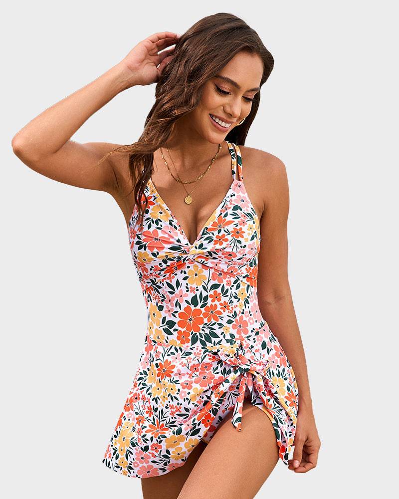 Stephanie | Twist Front Swim Dress with Tie Detail