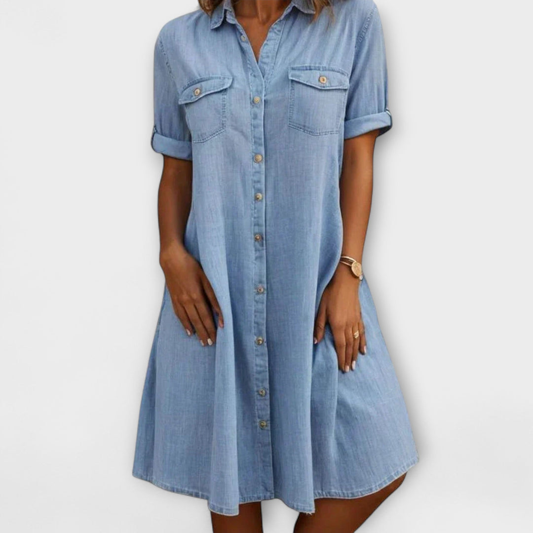 Sylmira | Classic Button Front Shirt Dress with Pockets