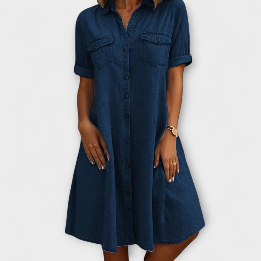 Sylmira | Classic Button Front Shirt Dress with Pockets