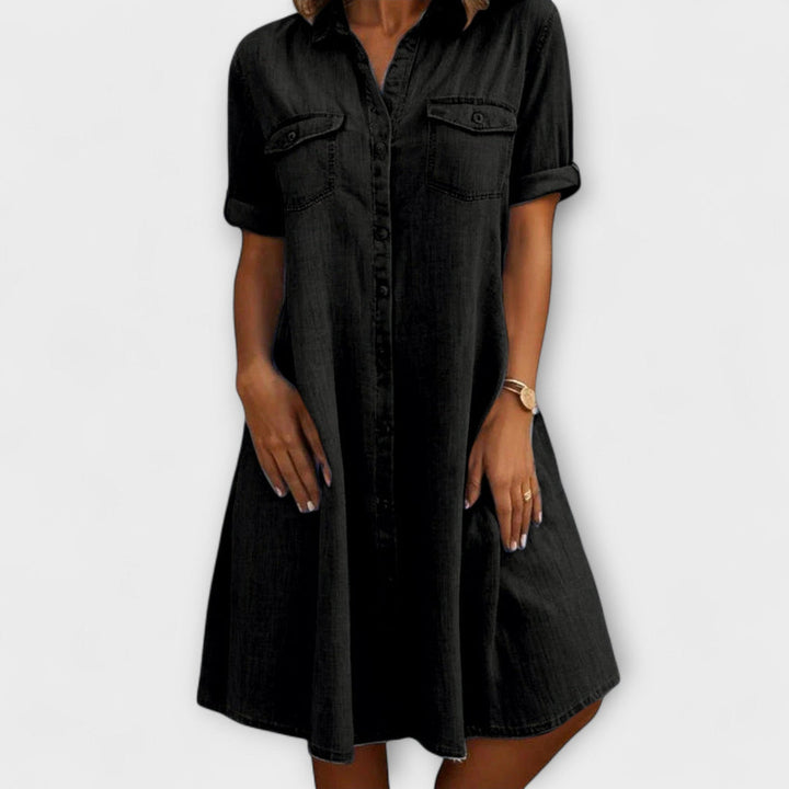 Sylmira | Classic Button Front Shirt Dress with Pockets